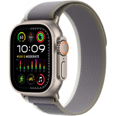 Apple Watch Ultra 2 GPS + Cellular, 49 мм, корпус из титана, ремешок Trail зеленого/серого цвета, размер S/M
