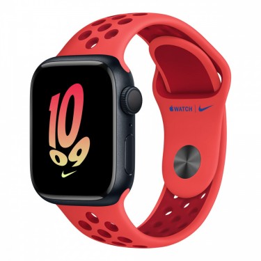 Apple Watch Nike Series 8, 45 мм корпус из алюминия цвета «тёмная ночь», спортивный ремешок Nike цвета «Bright Crimson/Gym Red» фото