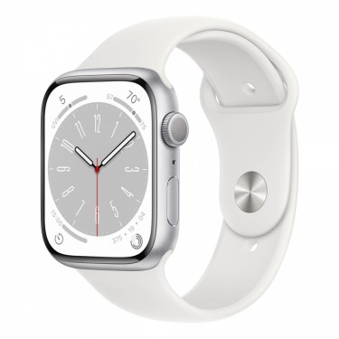 Apple Watch Series 8, 45 мм корпус из алюминия серебристого цвета, спортивный ремешок «White» фото