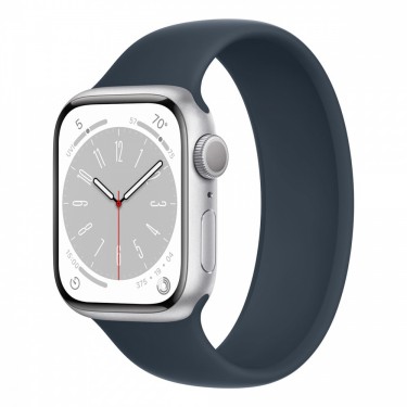 Apple Watch Series 8, 45 мм корпус из алюминия серебристого цвета, ремешок цвета «Storm Blue»