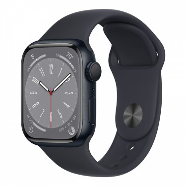 Apple Watch Series 8, 45 мм корпус из алюминия цвета «тёмная ночь», спортивный ремешок «тёмная ночь»
