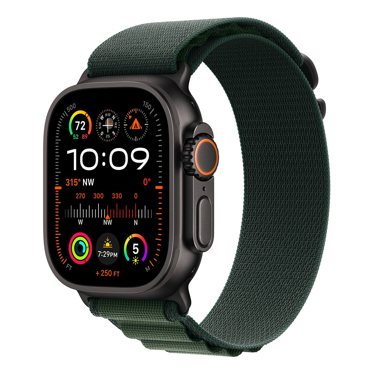 Apple Watch Ultra 2, 49 мм корпус из черного титана + ремешок Trail цвета «Green»