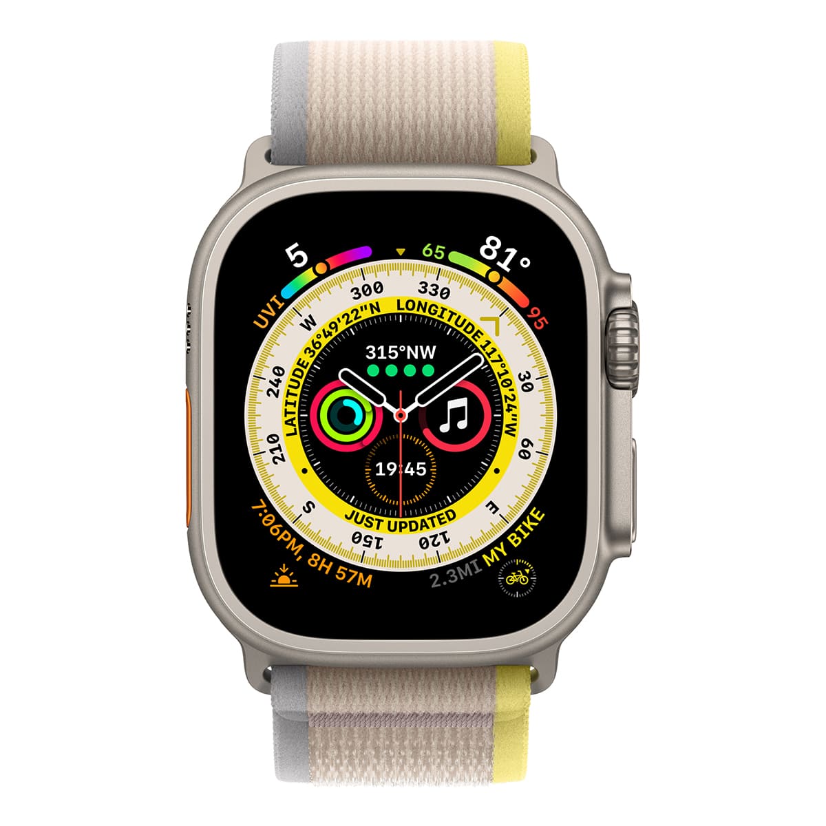 Apple Watch Ultra, 49 мм корпус из титана + ремешок Trail цвета «Yellow/Beige»