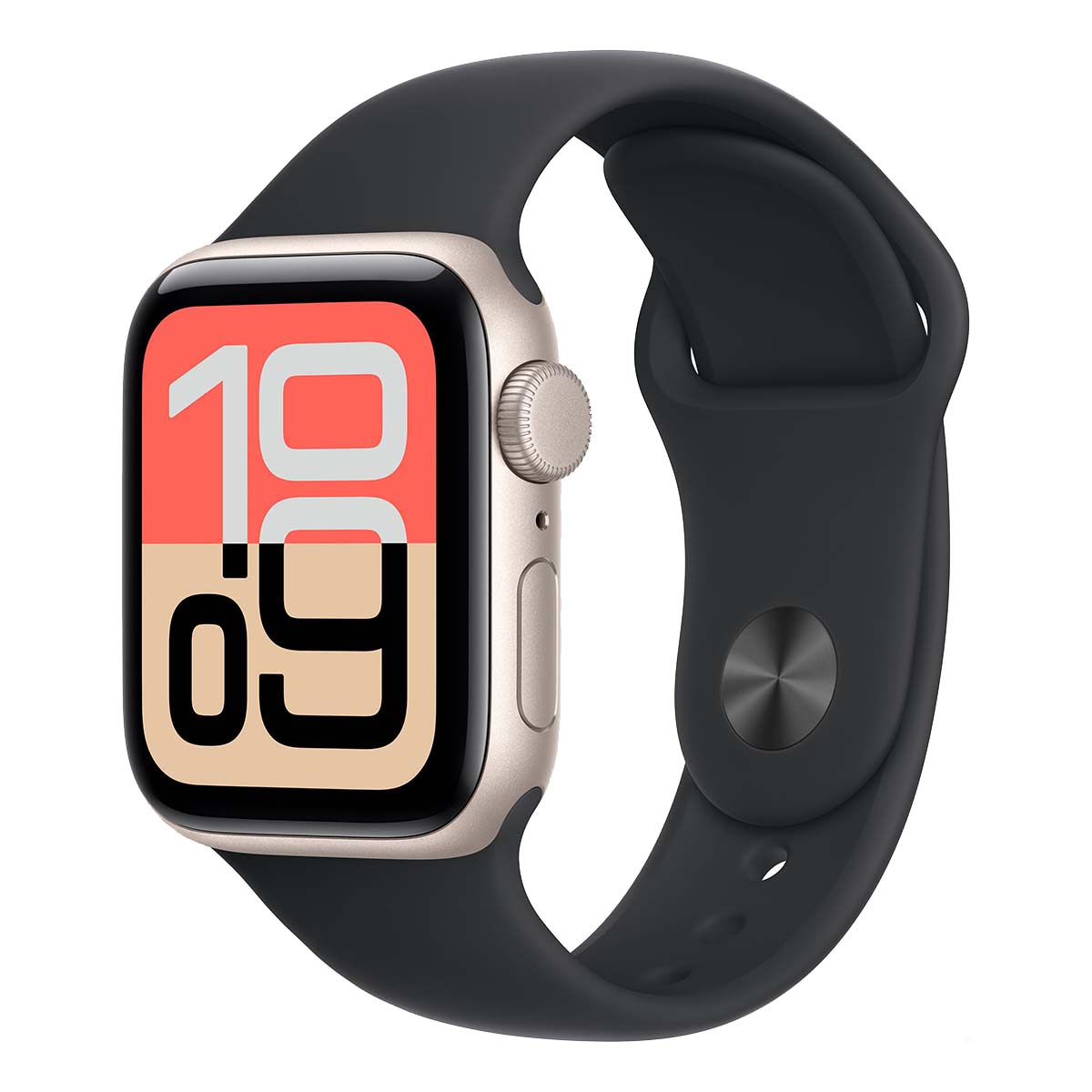 Apple Watch SE 3 (2025), 40 мм корпус из алюминия цвета «Starlight», ремешок Sport Band цвета «Midnight»