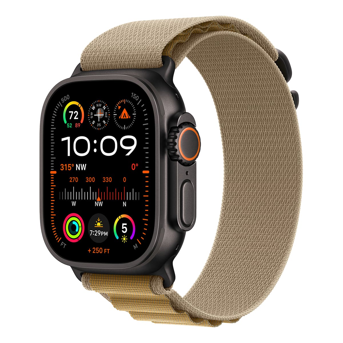 Apple Watch Ultra 2, 49 мм корпус из черного титана + ремешок Alpine цвета «Tan»