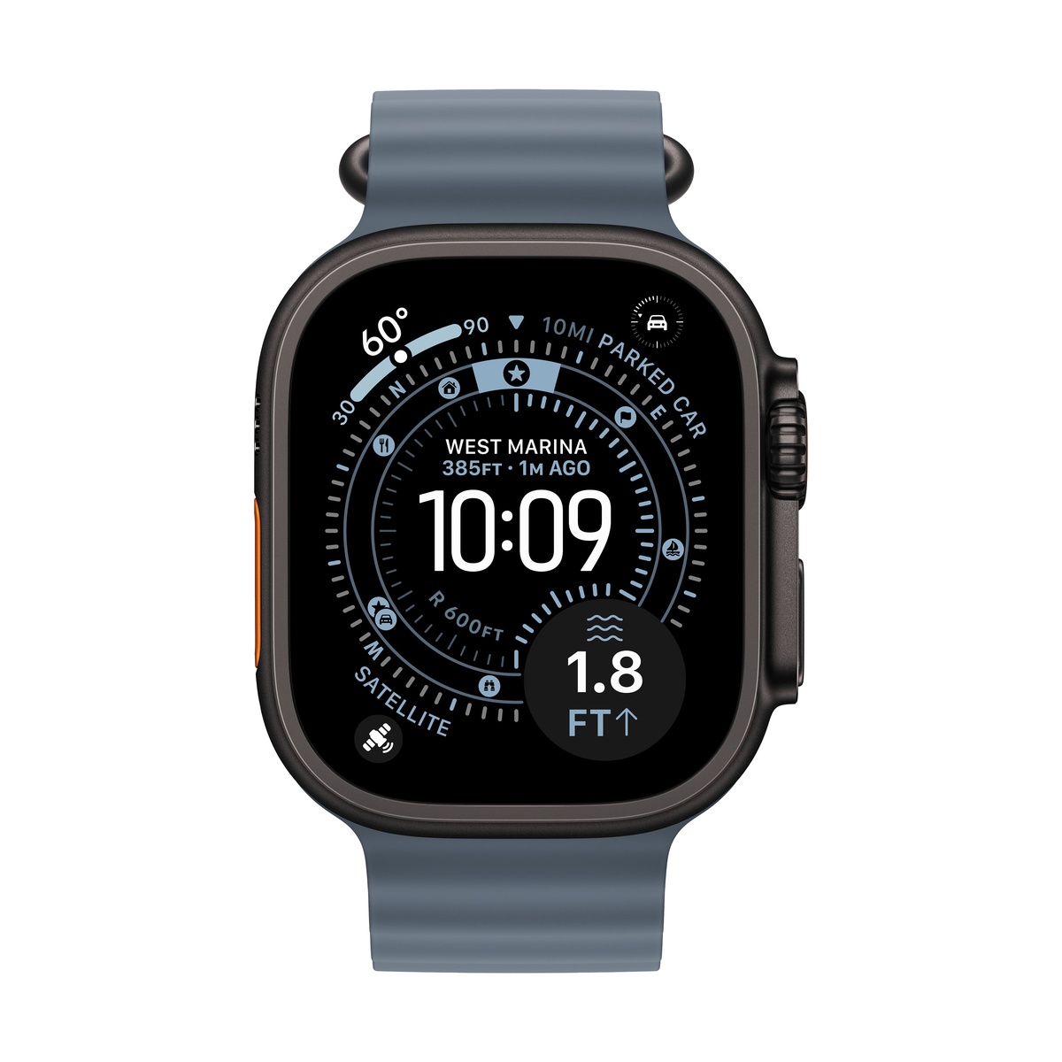 Apple Watch Ultra 3 (2025), 49 мм корпус из титана цвета «Black», ремешок Ocean Band цвета «Anchor Blue»