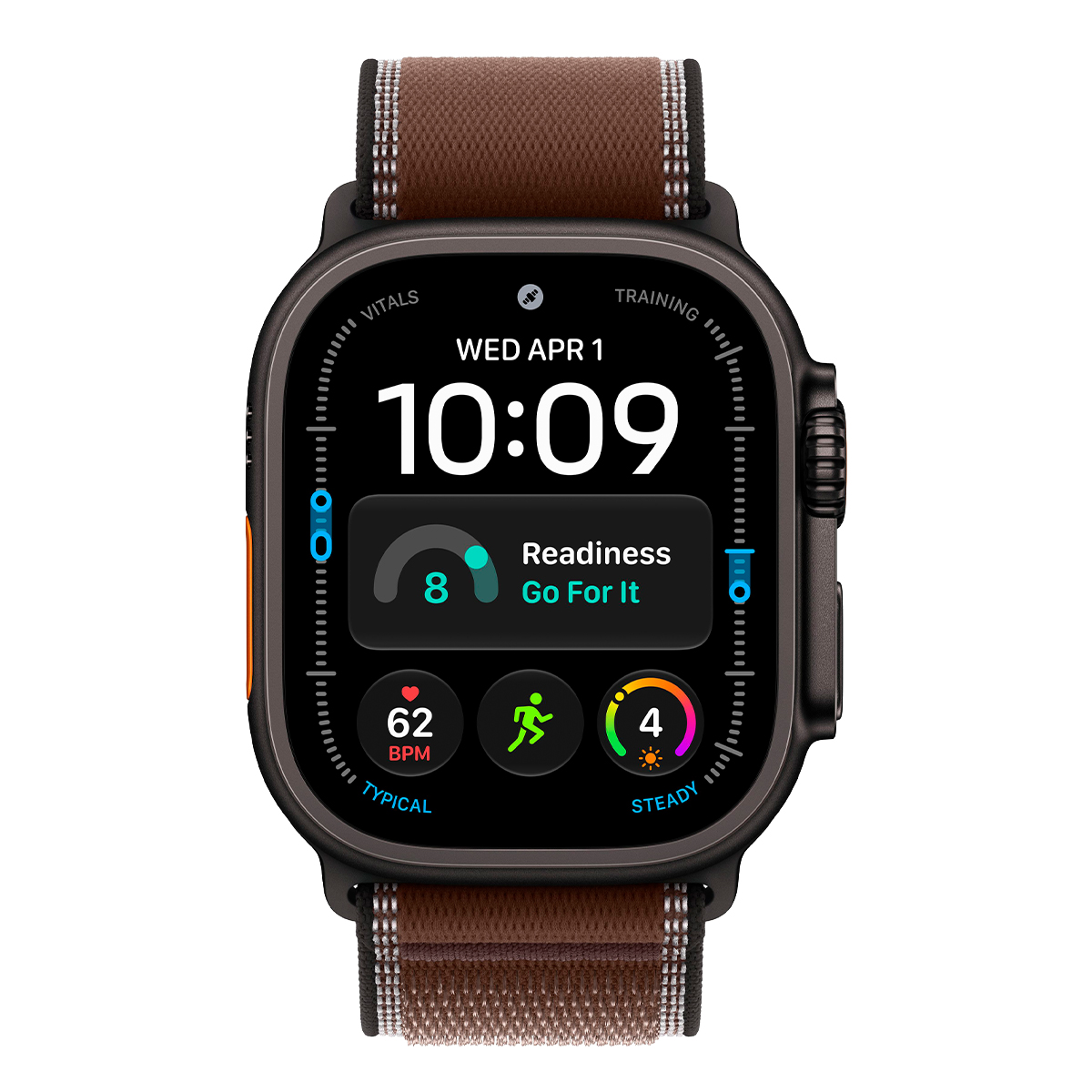 Apple Watch Ultra 4, 49 мм корпус из титана цвета «Black», ремешок Trail Loop цвета «Dark Umber» размера S/M