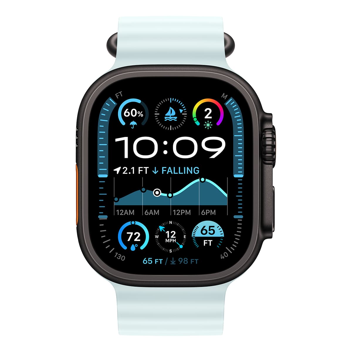 Apple Watch Ultra 2, 49 мм корпус из черного титана + ремешок Ocean цвета «Ice Blue»