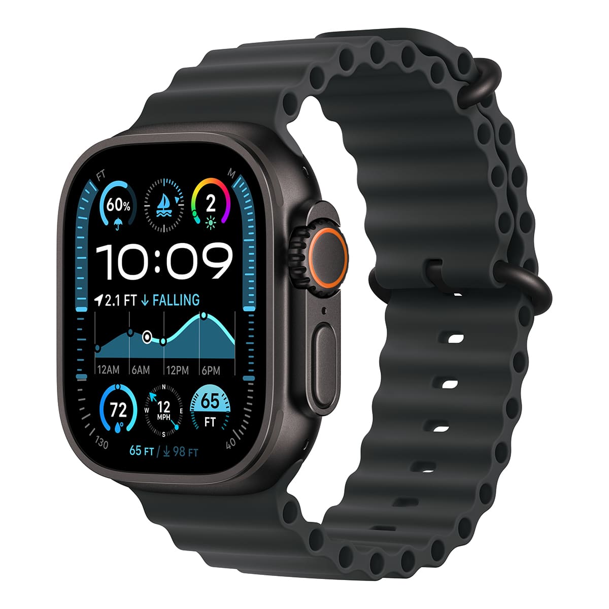 Apple Watch Ultra 2, 49 мм корпус из черного титана + ремешок Ocean цвета «Black»