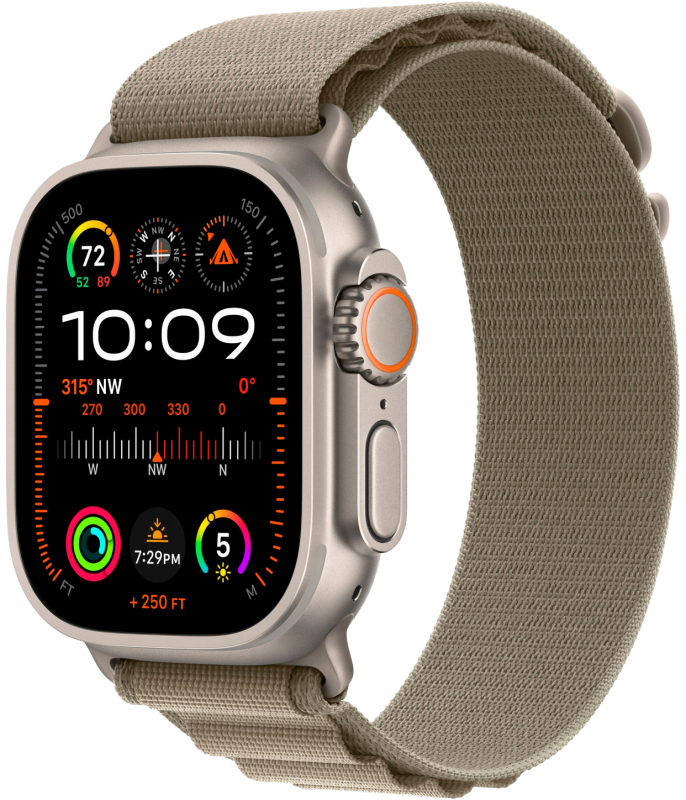 Apple Watch Ultra 2 GPS + Cellular, 49 мм, корпус из титана, ремешок Alpine оливкового цвета, размер S